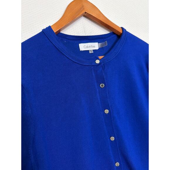 Calvin Klein Blue Button Front Cardigan Women’s XL Lightweight Sweater - Picture 2 of 9